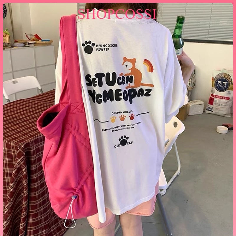 Áo thun tay lỡ nam nữ, áo phông unisex form rộng chất cotton mát mịn thấm hút mồ hôi in hình MEO