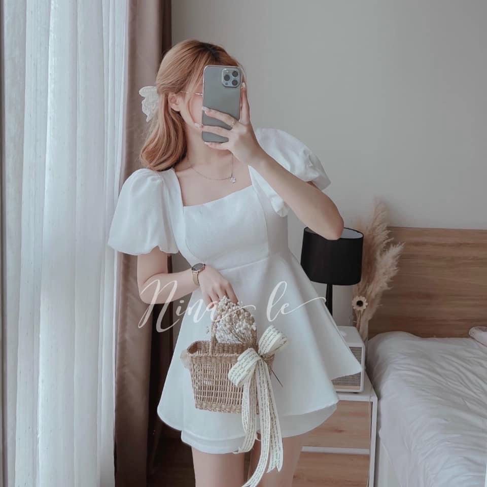 Sét bộ đồ nữ áo bánh bèo thiết kế thắt nơ sau cực kì dễ thương phối quần ống rộng 3 màu trắng , xanh và hồng xinh