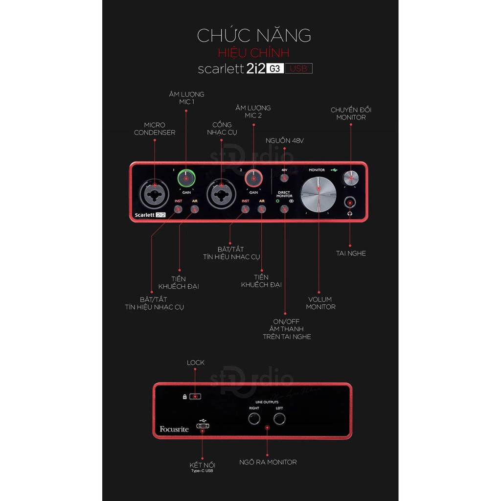 Bộ thu âm Focusrite Scarlett 2i2 3rd (Gen) Micro thu âm Takstar TAK55