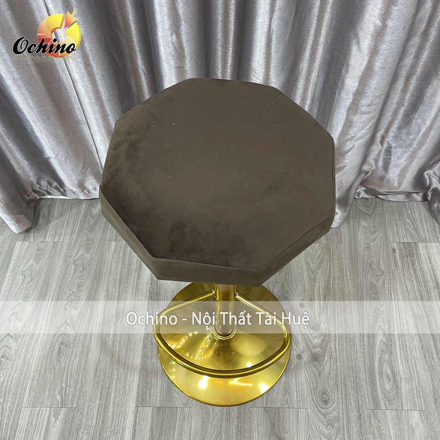 Ghế Bar, Ghế Trang Điểm Mẫu trơn 8 cạnh Chân Vàng K1 Sang Chảnh Điều Chỉnh Độ Cao 60/80 Và Xoay 360 Độ ( Có Sẵn)