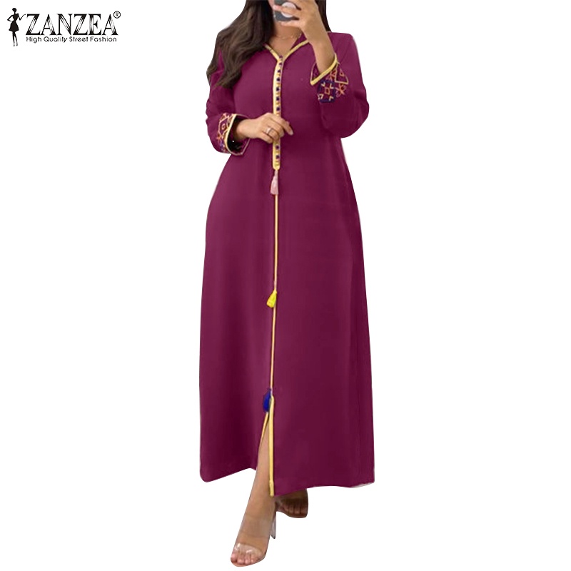 Đầm dài Zanzea có mũ trùm đầu phong cách vintage thời trang cho nữ