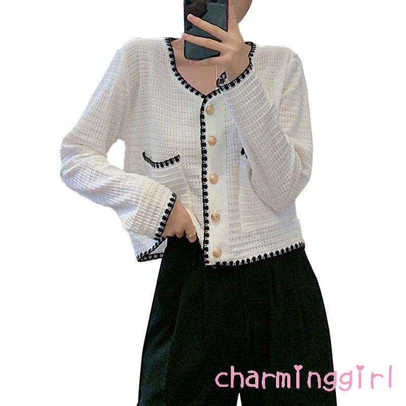 Áo cardigan dệt kim cổ chữ V tay dài dáng rộng cài nút phong cách cổ điển thời trang mùa thu cho nữ