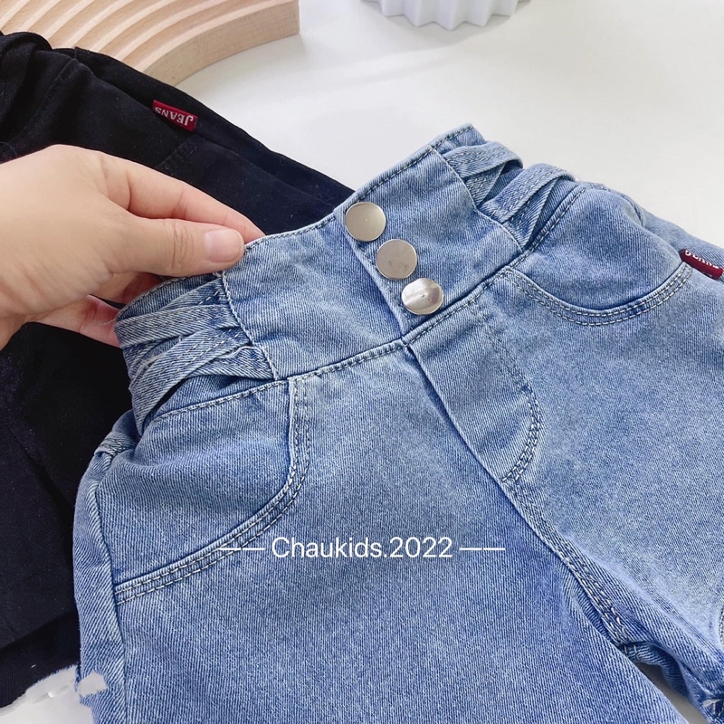 Quần jean đùi kaki cạp cao 3 cúc cho bé