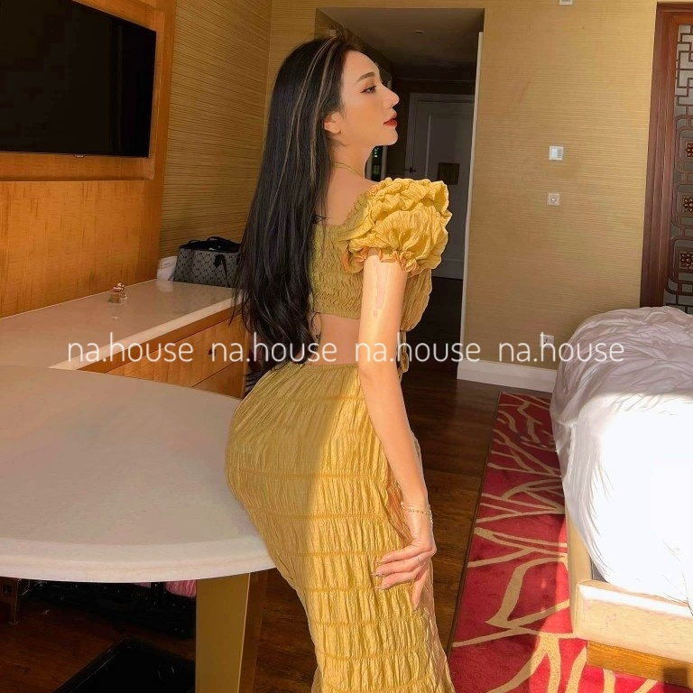 ĐẦM MAXI CỔ YẾM BO LƯNG ĐI CHƠI ĐI BIỂN NAHOUSE VÁY XỐP TRỄ VAI THIẾT KẾ HAI LỚP SANG TRỌNG