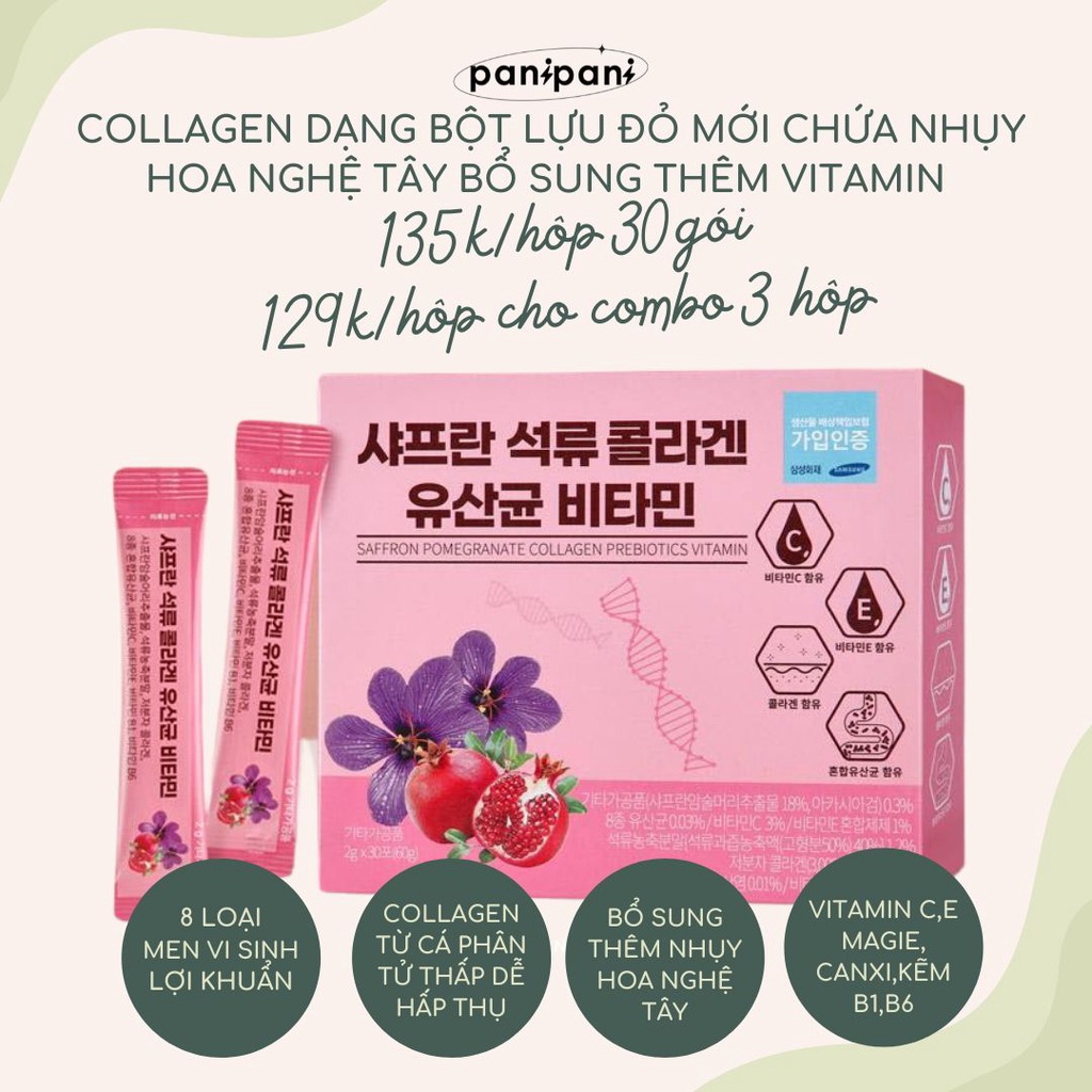 [Mã 154FMCGSALE giảm 8% đơn 500K] Collagen Uống Lựu Đỏ Nhụy Hoa Nghệ Tây Saffron Bio Cell Hàn Quốc 2021 (Hộp 30 gói)