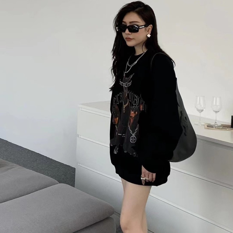 Áo Hoodie Tay Dài In Họa Tiết Thời Trang Trẻ Trung 191044Áo Thun Dáng Suông Đơn Giản Thời Trang Cho Cặp Đôi