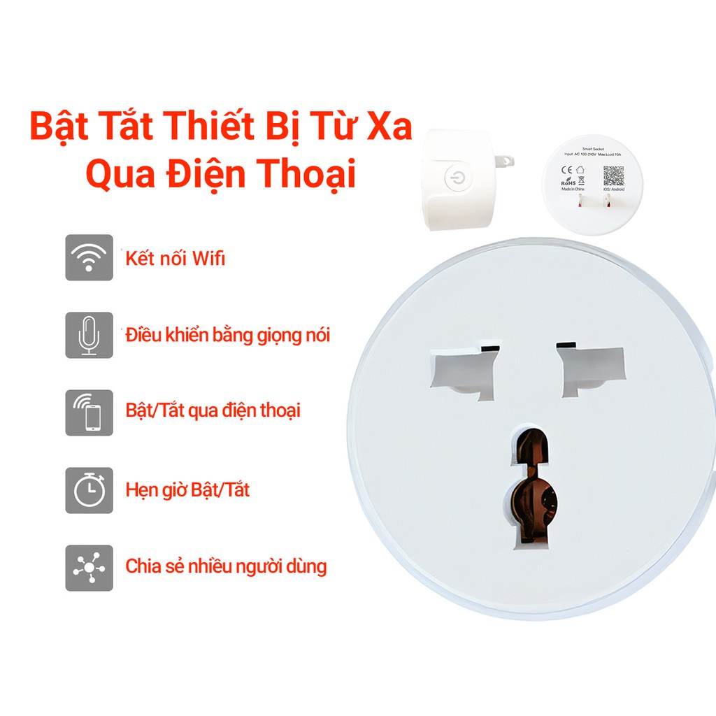 ▪Ổ CẮM THÔNG MINH WIFI HẸN GIỜ TUYA 2200W 2 CHÂN DẸT PHÍA SAU APP TIẾNG VIỆT ĐIỀU KHIỂN TỪ XA