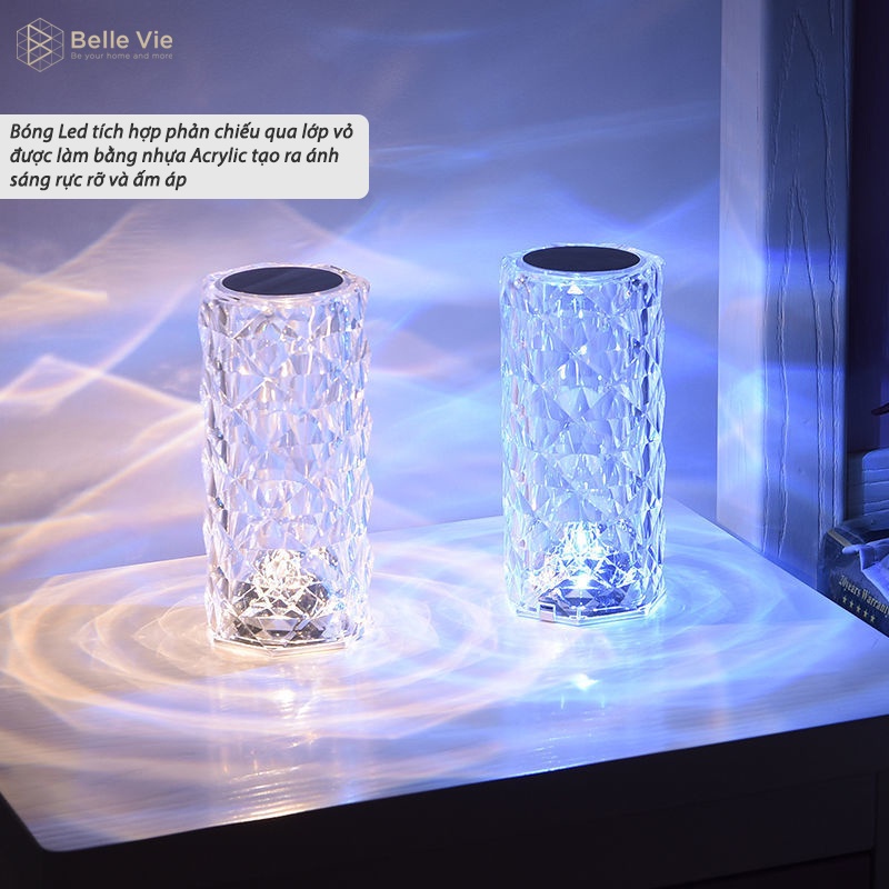 Đèn Ngủ Pha Lê BELLEVIE Đèn Ngủ Cảm Ứng Ánh Sáng LED 16 Mầu Trang Trí Decor Phòng Ngủ