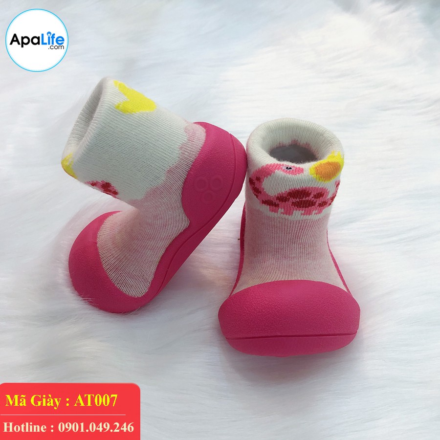 Giày tập đi Attipas Dinosaur Fuchsia nhập Hàn Quốc - cho bé trai /bé gái từ 3 - 24 tháng : đế mềm, êm chân & chống trượt