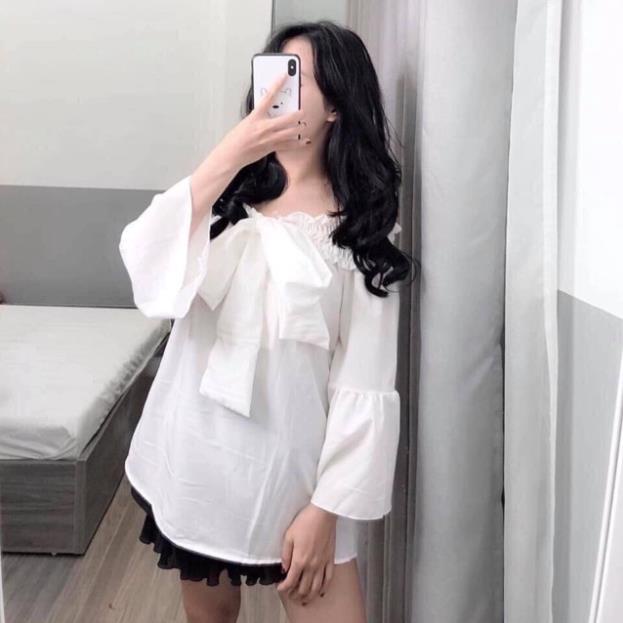 ÁO KIỂU CỘT NƠ GIỮA TRẮNG TINH KHÔI MẶC ĐƯỢC HAI KIỂU B2 [Hàng Siêu Cấp] | BigBuy360 - bigbuy360.vn