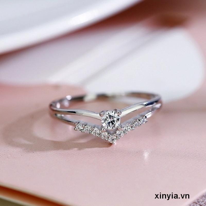 Nhẫn Hợp Kim Đính Đá Zircon Đơn Giản Cho Nữ