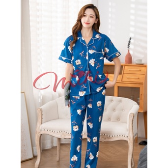 Pijama trung niên nữ B99 - Bộ đồ ngủ mặc nhà hè thu cho mẹ - Thời trang cho người lớn tuổi đẹp cao cấp Bigsize