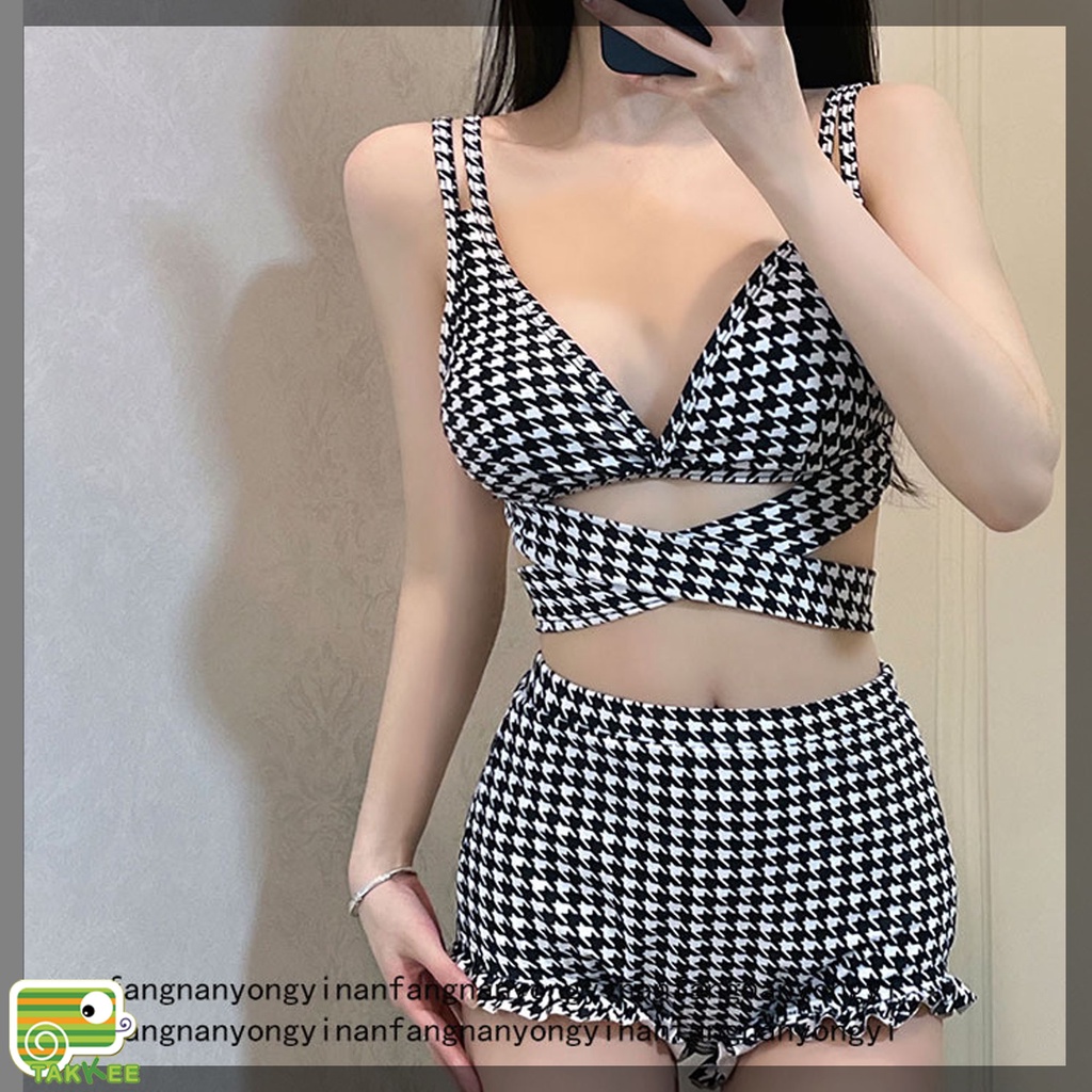 Đồ Bơi, Bikini 3 Mảnh Kèm Áo Khoác Ngoài Họa Tiêt Răng Sói Siêu Sang Hàng Quảng Châu Cao Cấp