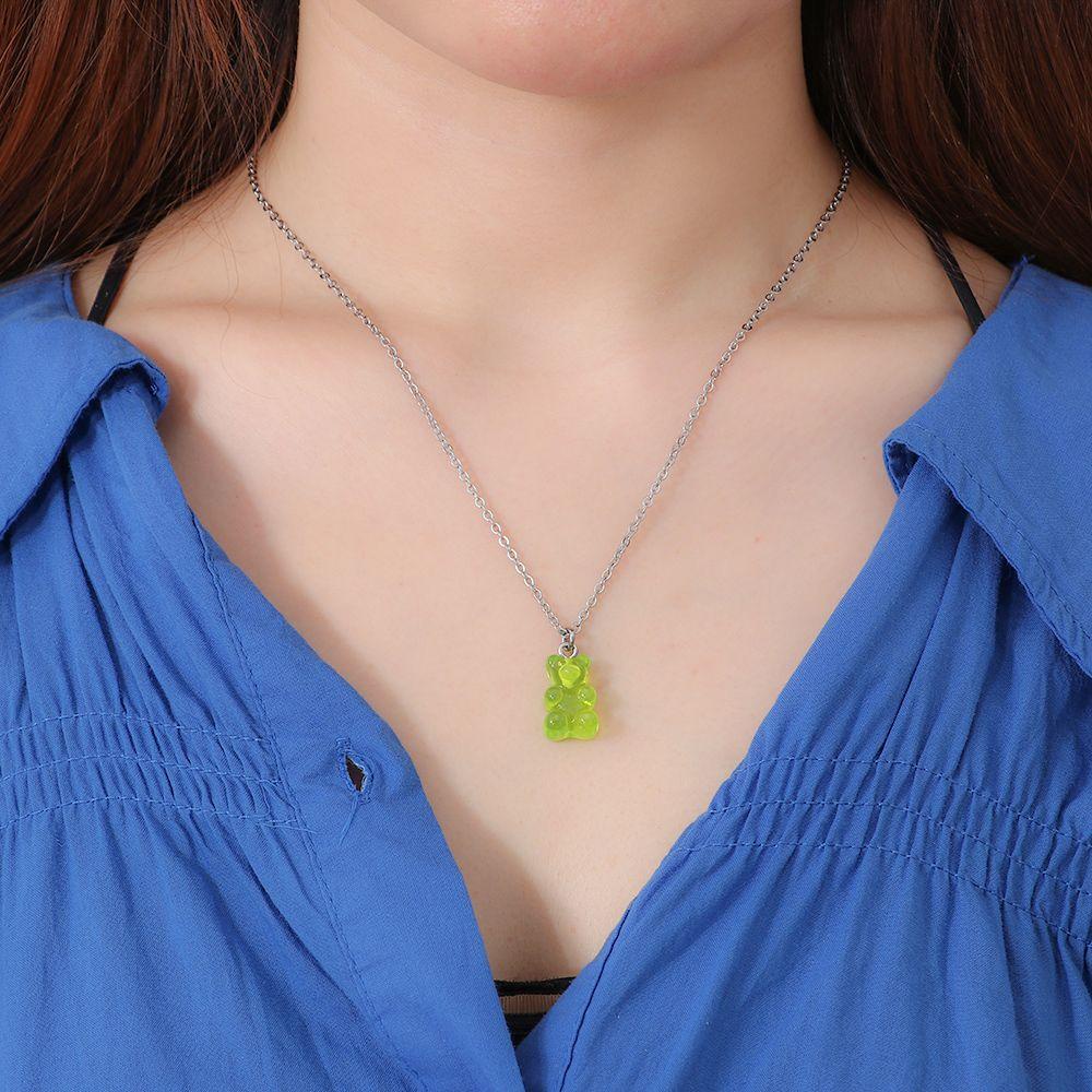 Mặt Dây Chuyền Bằng Thép Hình Gấu Resin DIY
