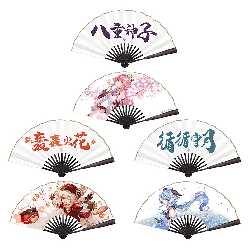 Tmdbyx Quạt Cầm Tay Hai Mặt Có Thể Gập Lại In Hình Nhân Vật Yae Miko Klee Ganyu