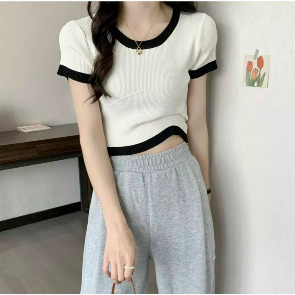 Áo thun gân tăm croptop nữ tay ngắn chạy viền bo ngấn ngực MC- Áo phông nữ đẹp