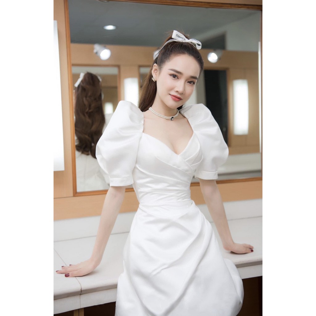 Đầm Tafta tay phồng xếp li