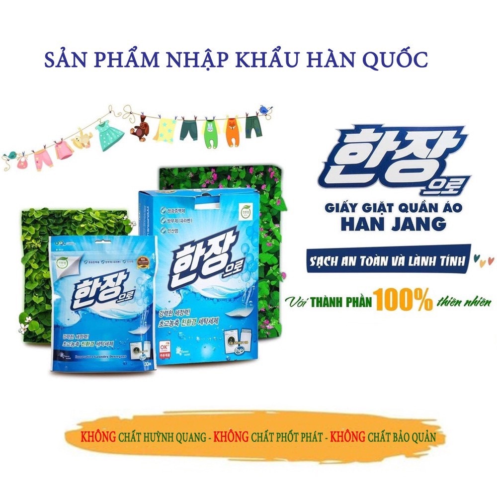 Giấy giặt Hang Jang - Nhập khẩu từ Hàn Quốc an toàn và tiết kiệm ( Gói 10 tờ và Gói 30 tờ)