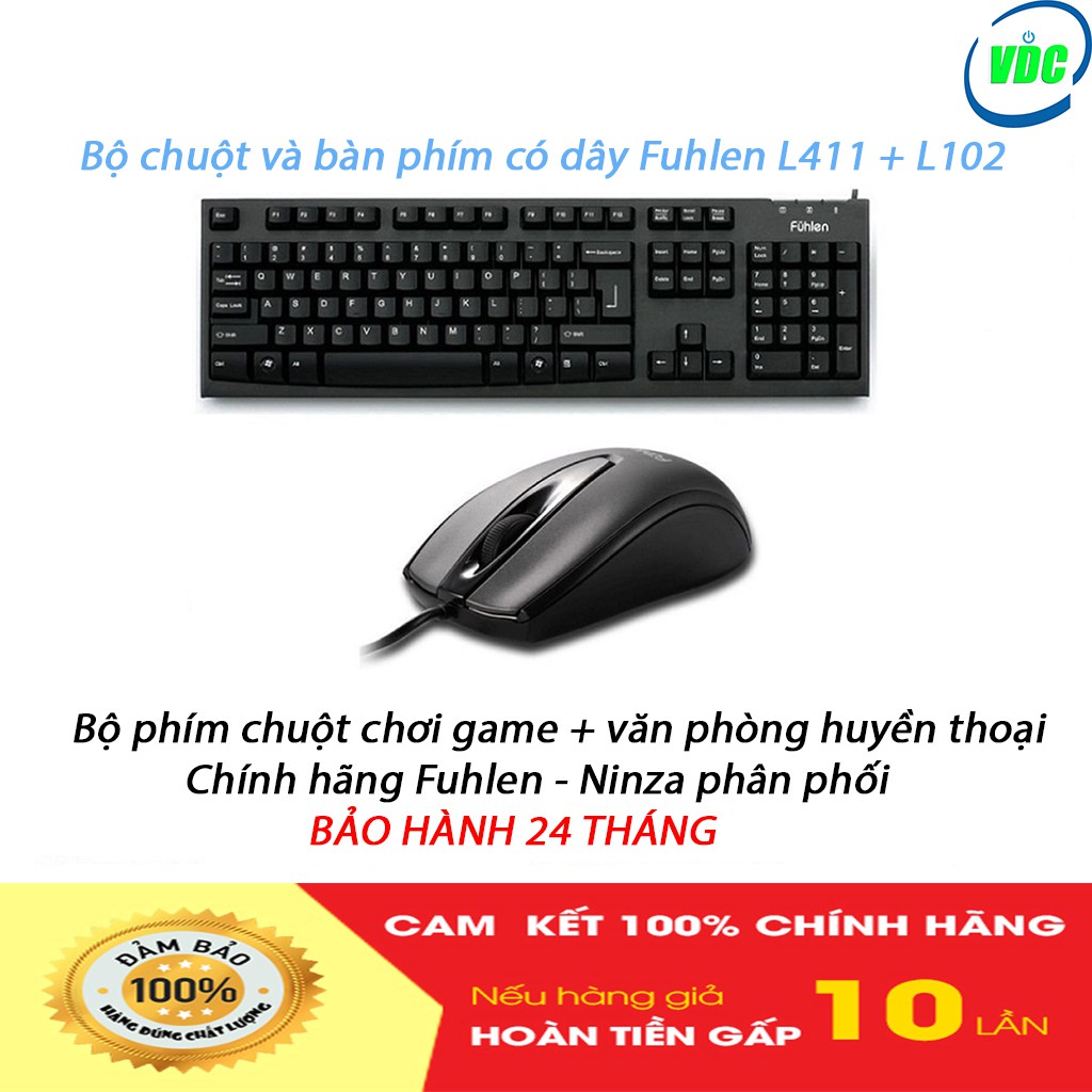 Bộ chuột và bàn phím có dây Fuhlen L411 + L102 - Tem Ninza chính hãng - Bảo hành 24 tháng | WebRaoVat - webraovat.net.vn