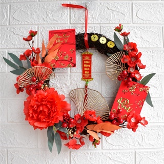 [HIỆN CHỈ GIAO HCM] VÒNG HOA TẾT MAI ĐỎ TRANG TRÍ TREO CỬA - QUÀ TẶNG BIẾU TẾT VÒNG HOA MAI ĐỎ ĐIỂM MẪU ĐƠN