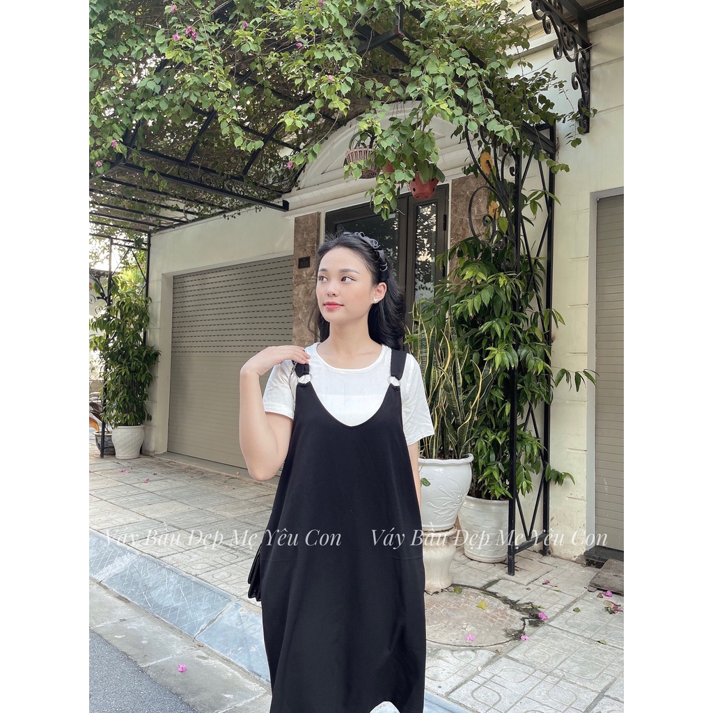 Đầm bầu công sở Váy bầu đẹp Sét Yếm Bầu Bum Quai Sắt Tròn MYC1092, có bán yếm rời
