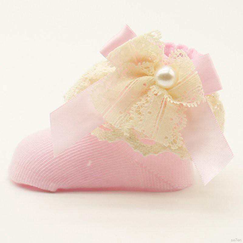 Vớ cotton phối ren xinh xắn dành cho bé gái từ 0-12 tháng tuổi