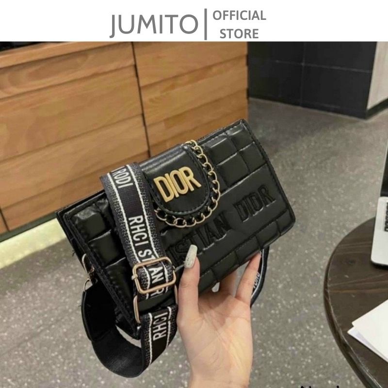 Túi xách nữ đeo chéo cầm tay dio.r dây viền xích màu đen hình vuông JUMITO T1.028