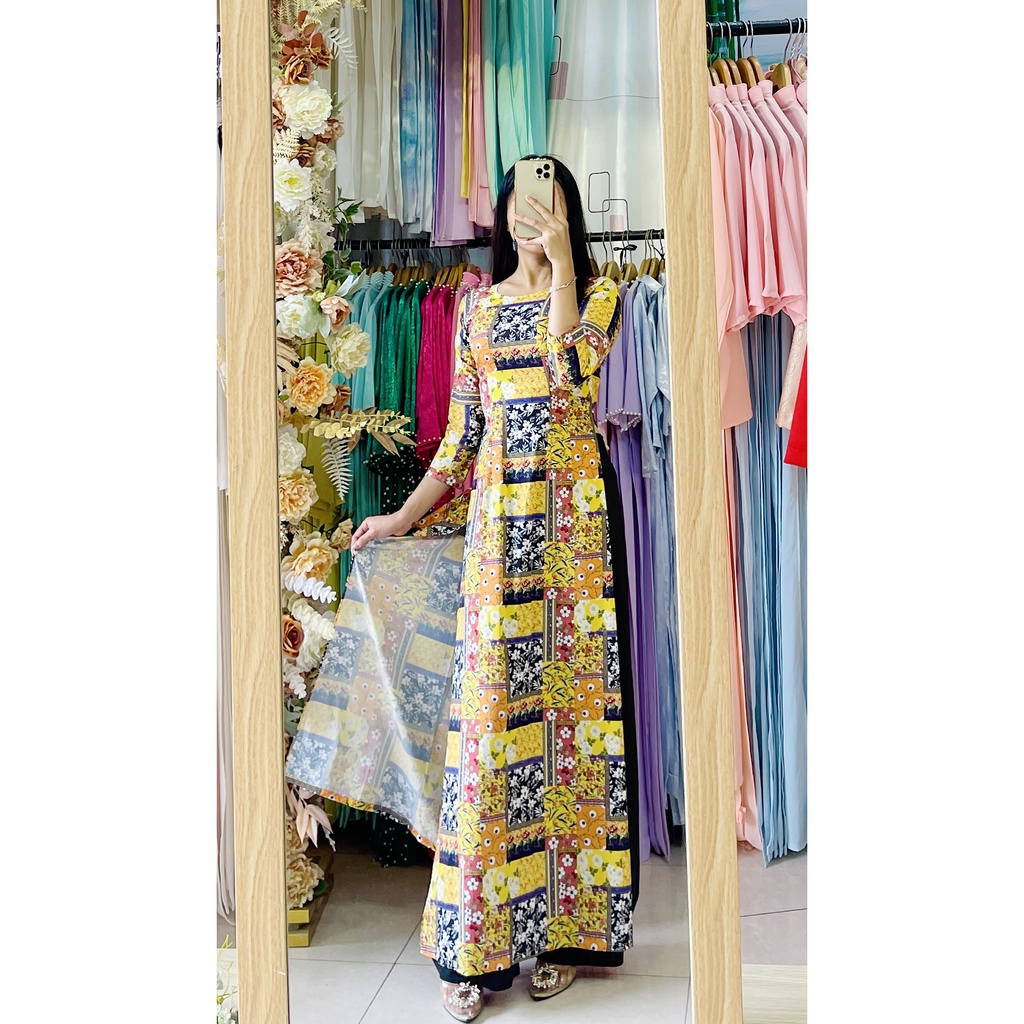Áo dài gạch bông vintage cô ba sài gòn