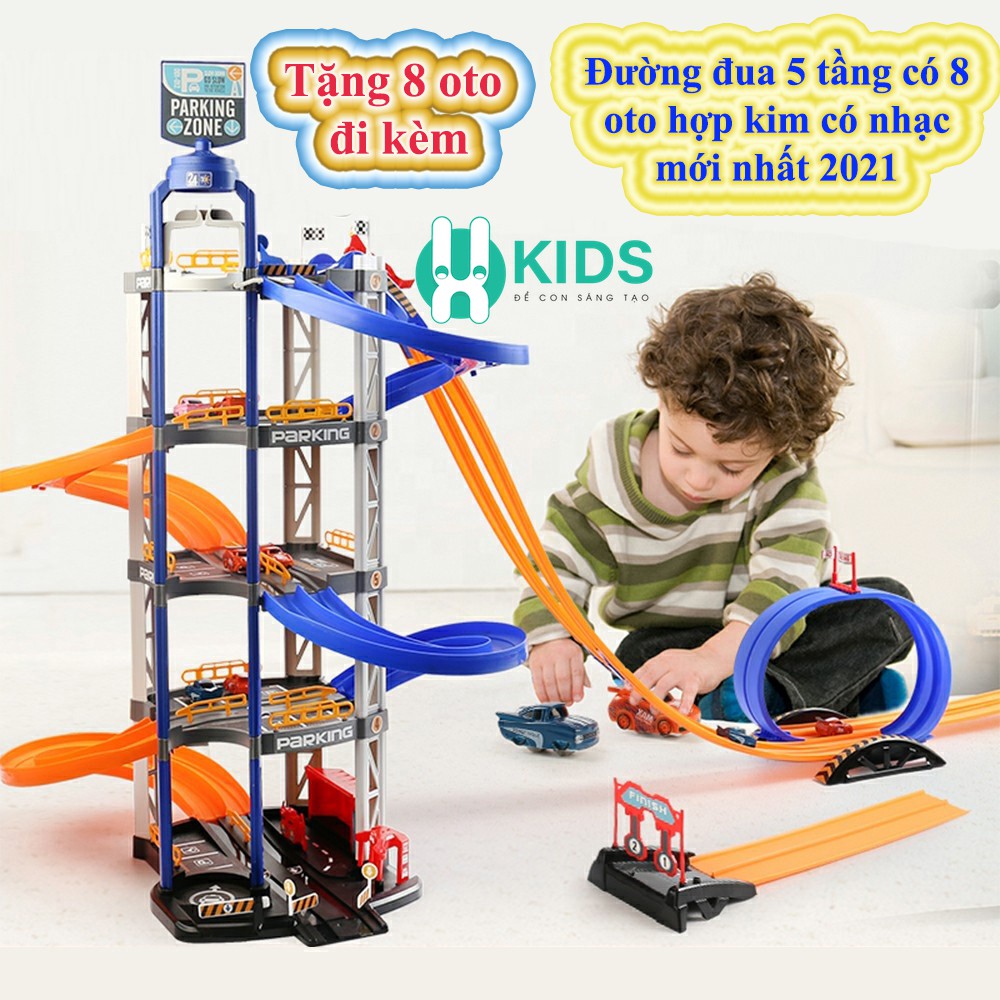 Bộ Đồ Chơi Đua Xe Có Nhạc , Đường Đua 5 Tầng có sẵn 8 Xe Đua Ô TÔ Trẻ Em