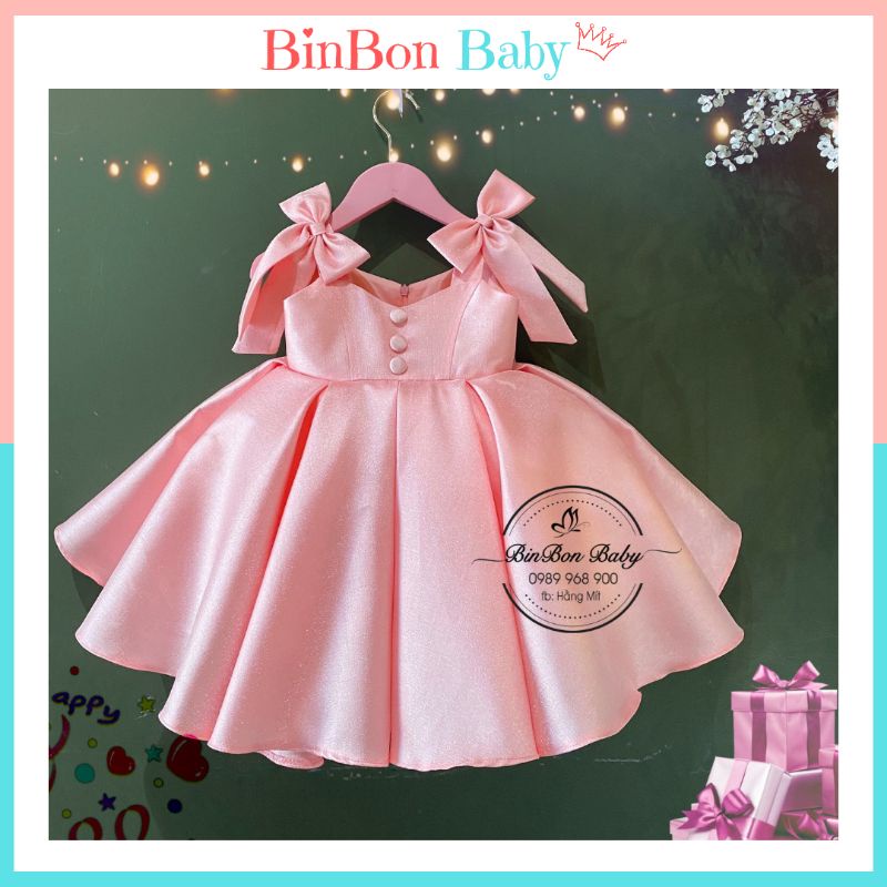 Váy công chúa cho bé BinBon Baby,đầm công chúa nơ vai cho bé gái