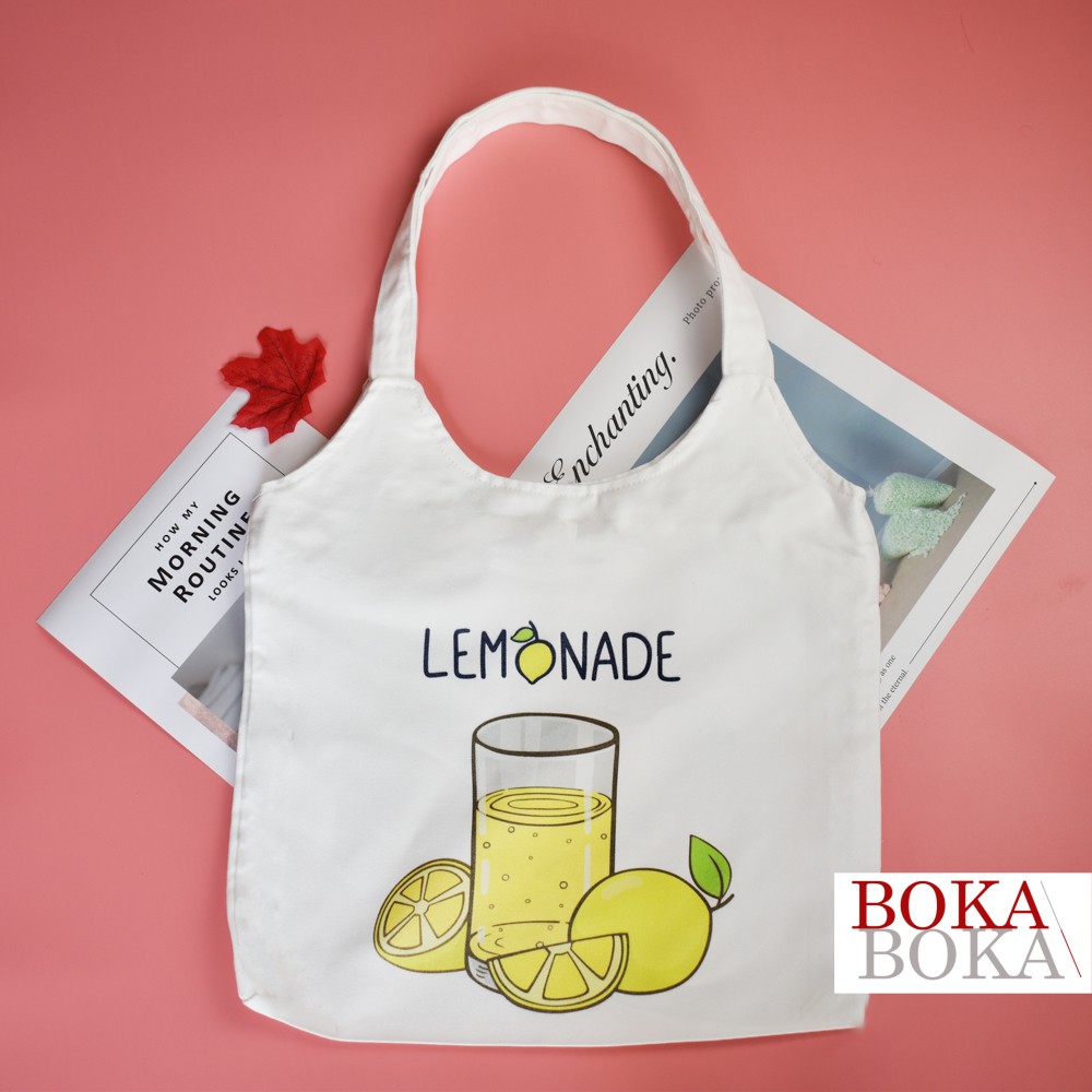 Túi tote đeo vai vải bố canvas đẹp đeo vai in hình Nước Chanh có khóa kéo phong cách hàn quốc giá rẻ