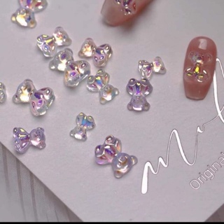 Phụ kiện gắn móng, charm làm nail, 1 charm gấu trong suốt