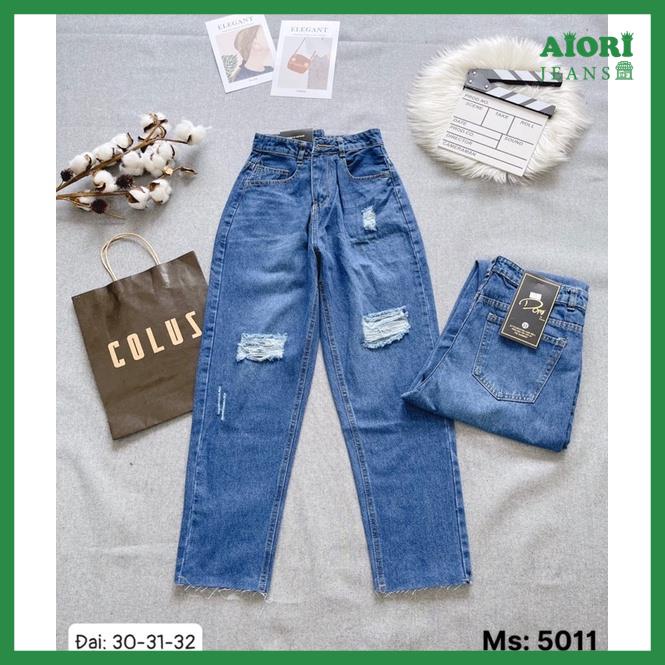 [Size Đại 30-32] Quần Jeans Nữ, Quần Baggy Jeans Lưng Cao Baggy Bò Trơn Rách Gối Lai Tua Phong Cách Thời Trang_ Mã 5012