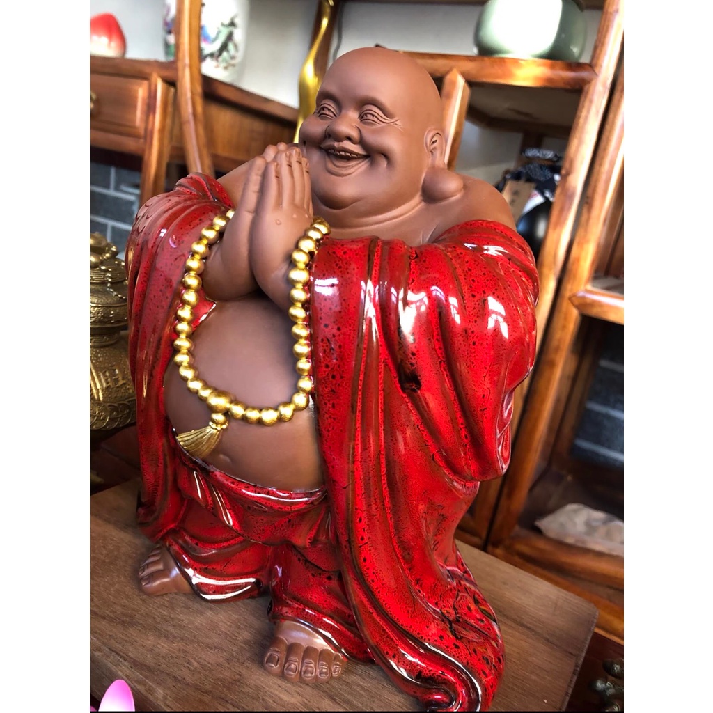 TƯỢNG DI LẶC CHÚC TÀI LỘC HOAN HỈ- TƯỢNG PHẬT DI LẶC GỐM TỬ SA TRANG TRÍ BÀN TRÀ, DECOR KHÔNG GIAN NHÀ CỬA