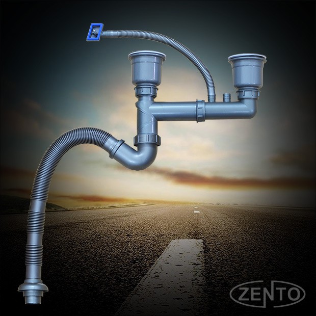Bộ xi phông, ống xả chậu rửa bát 2 hố Zento ZXP418
