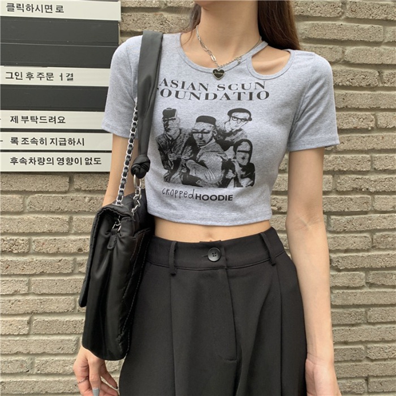 Áo Lửng Ngắn Tay In Họa Tiết Phong Cách Hàn Quốc Dành Cho Nữ