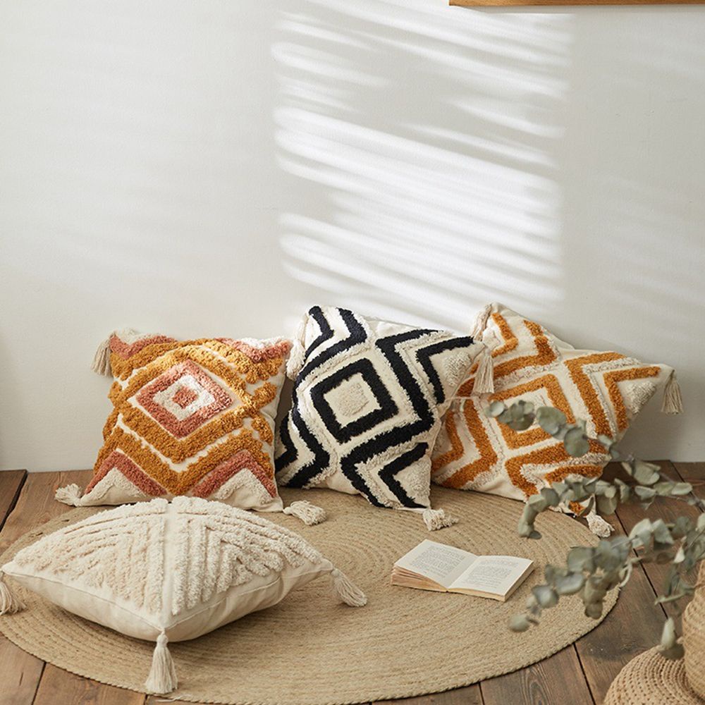 Áo Gối Vuông Phối Tua Rua Phong Cách Boho Thời Trang Cho Ghế Sofa 18x18 Inch