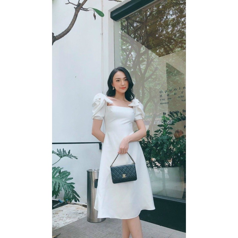 đầm trắng vai nơ ( ảnh thật sàn)