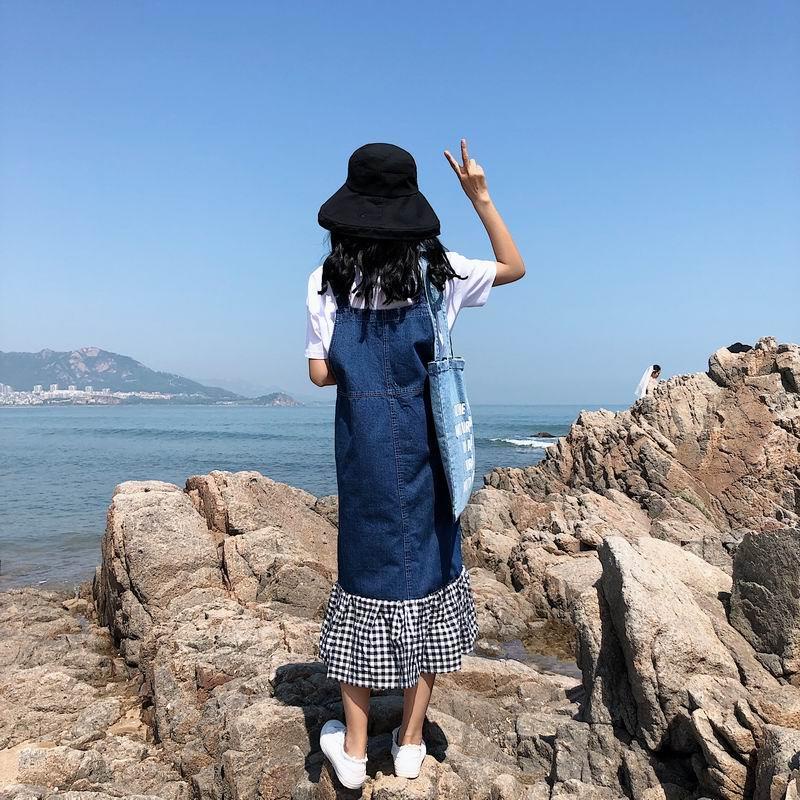 COZOK Váy Yếm Denim Dáng Rộng Thời Trang Hàn Quốc