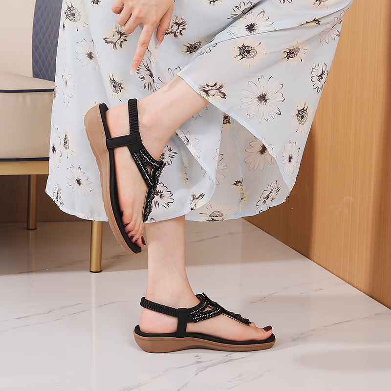 Xăng đan Da Mềm Chống Trượt Mũi Tròn 3.5cm Thời Trang Cho Nữ