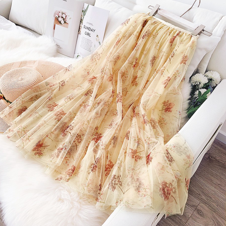 Chân váy xếp ly, chân váy lưới dài in hoa cổ tích siêu xinh VD0038 | BigBuy360 - bigbuy360.vn