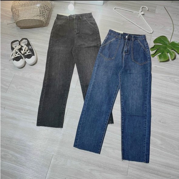 Quần jean nữ ống suông trơn co giãn , chất liệu jean cotton mềm mịn, bền đẹp Anngo - AT197