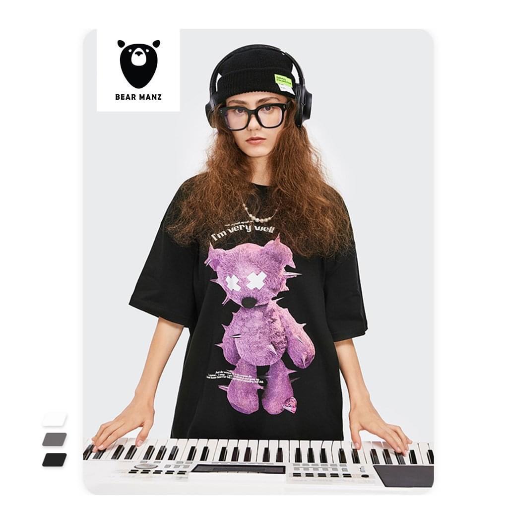 Áo thun Gấu tay ngắn in hình gấu 2 mắt phản quang - phong cách đường phố - áo cặp đôi mùa hè - BigSize Bear ManZ