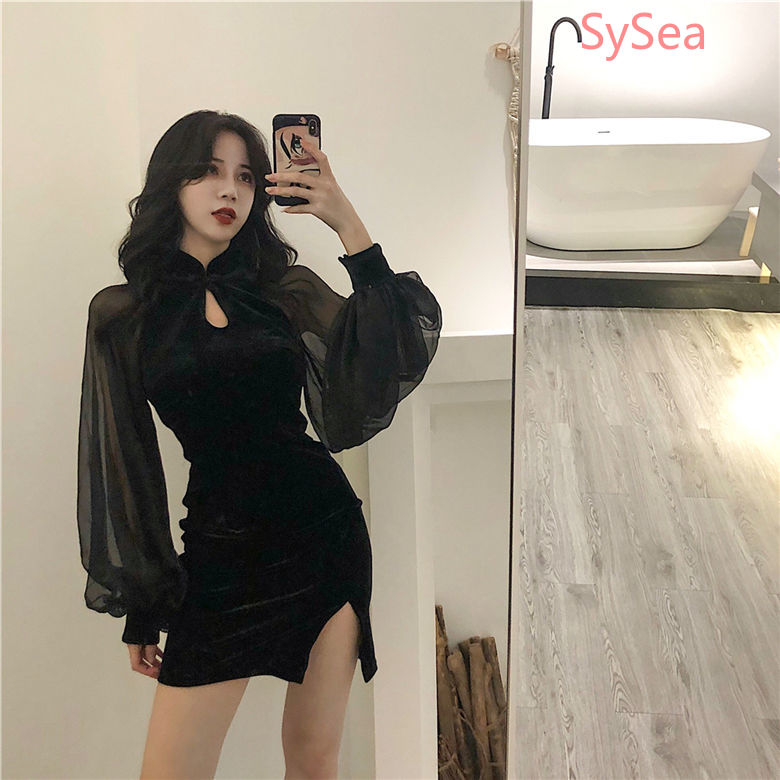 Đầm Sườn Xám Tay Dài Thiết Kế Xẻ Tà Quyến Rũ