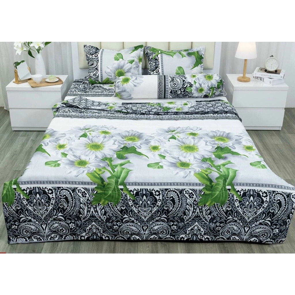 Bộ 3 món ga gối cotton poly ,mẫu mới 2022-hoa đá