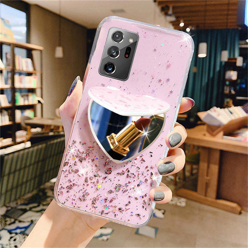 Ốp điện thoại kim tuyến mềm có gương soi trái tim cho SAMSUNG GALAXY S21 ULTRA S20 PLUS S10 S20 FE