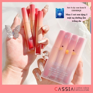 [Tặng mặt nạ] Set Son Kem 4 Cây ERSHIQI Mịn Lì Mềm Mướt Môi Căng Mọng Lên Tone Chuẩn 4 Màu Trendy