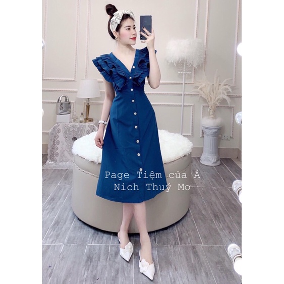 Váy thiết kế cổ bèo tiểu thư kèm ảnh thật (váy 2 kiểu, 1 kiểu k tay và 1 kiểu có tay) | BigBuy360 - bigbuy360.vn