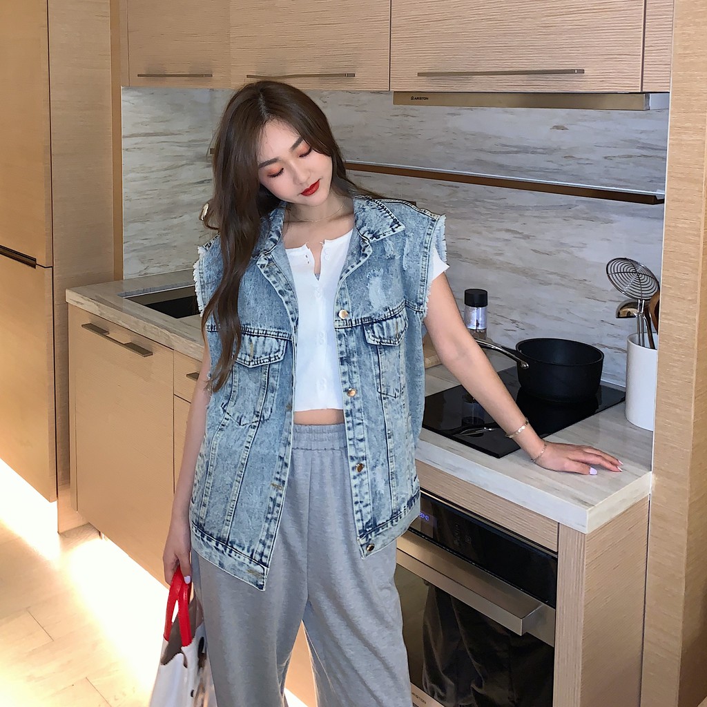 Áo khoác jean cộc tay ulzzang style