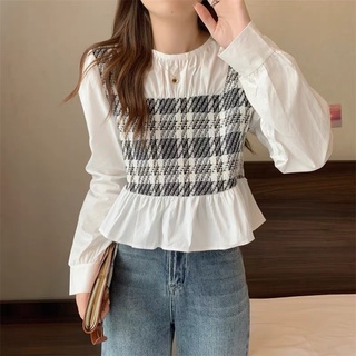 Áo sm trắng- phối dạ kẻ (9501)